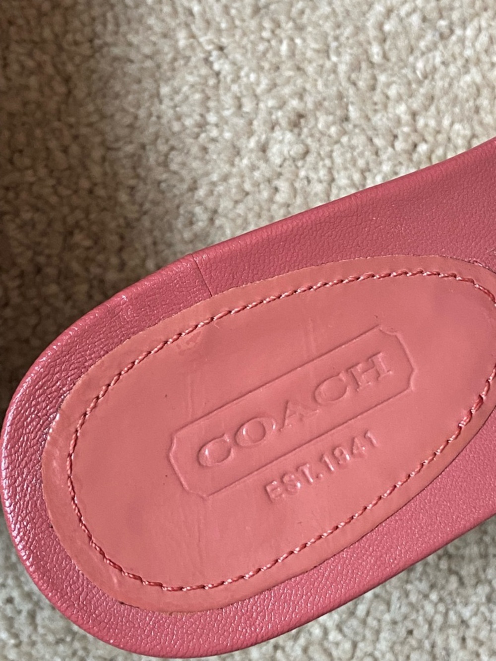 Coach Coral Pink Slide Sandals with Gold Emblem - Picture 3 of 7